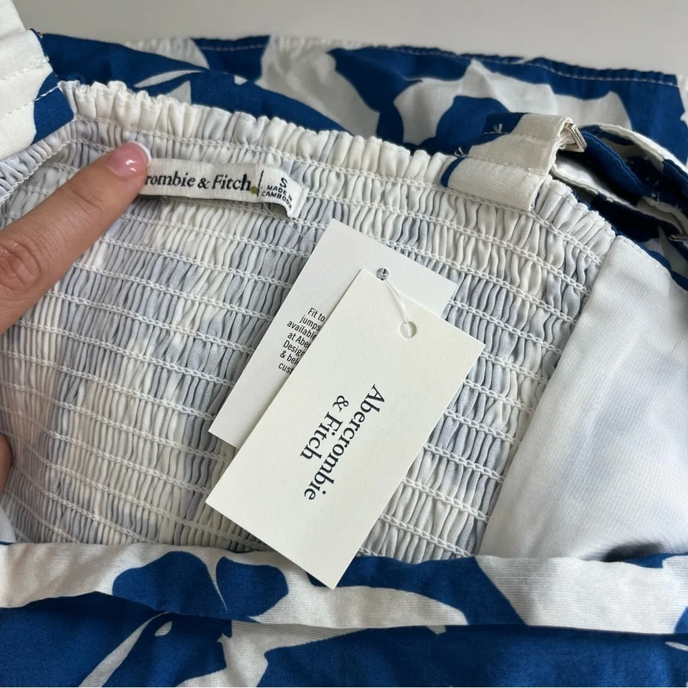 Abercrombie and Fitch Emerson‎ Tiered Maxi Dress Blue White Print Small NWT